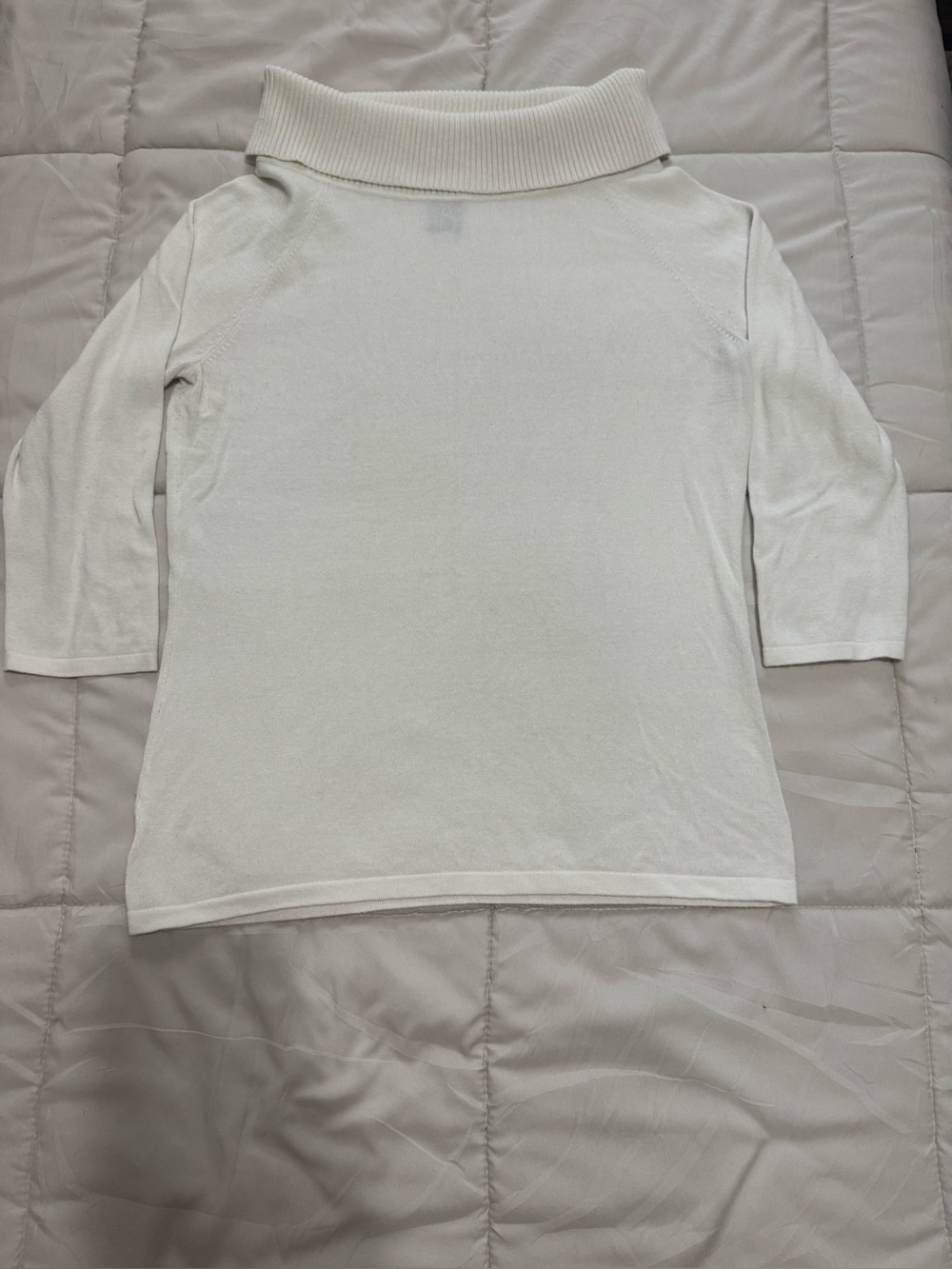 Ann Taylor Cream Off-Shoulder Fold-Over Turtleneck Sweater